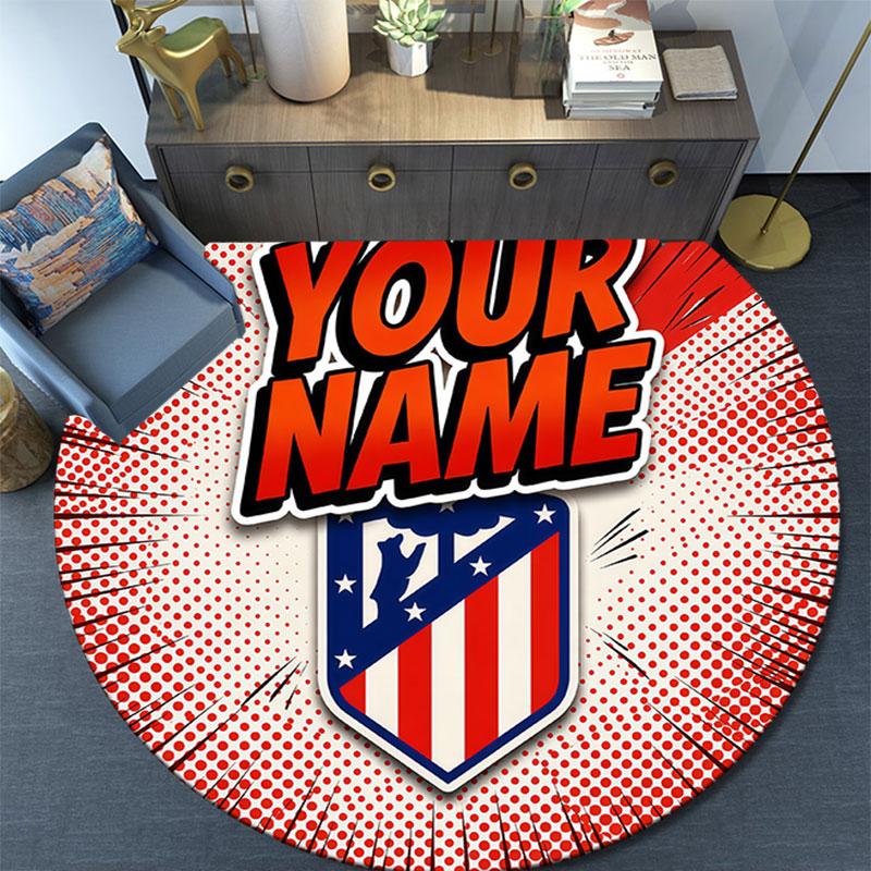 Custom Name,Atletico Grit round rug,Rugfor Living Room Bedroom Playroom ,Non-slip Floor Mat,Holiday and Birthday Gifts.chl