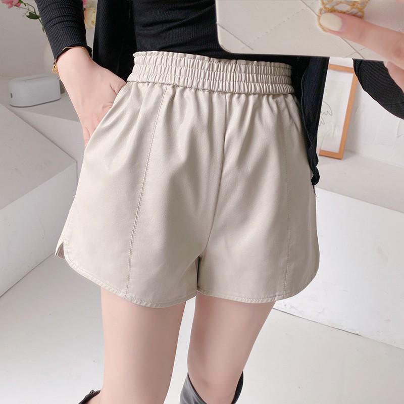 Women's Plus Size Elastic Waist High-Waist PU Leather A-Line Shorts for Autumn/Winter