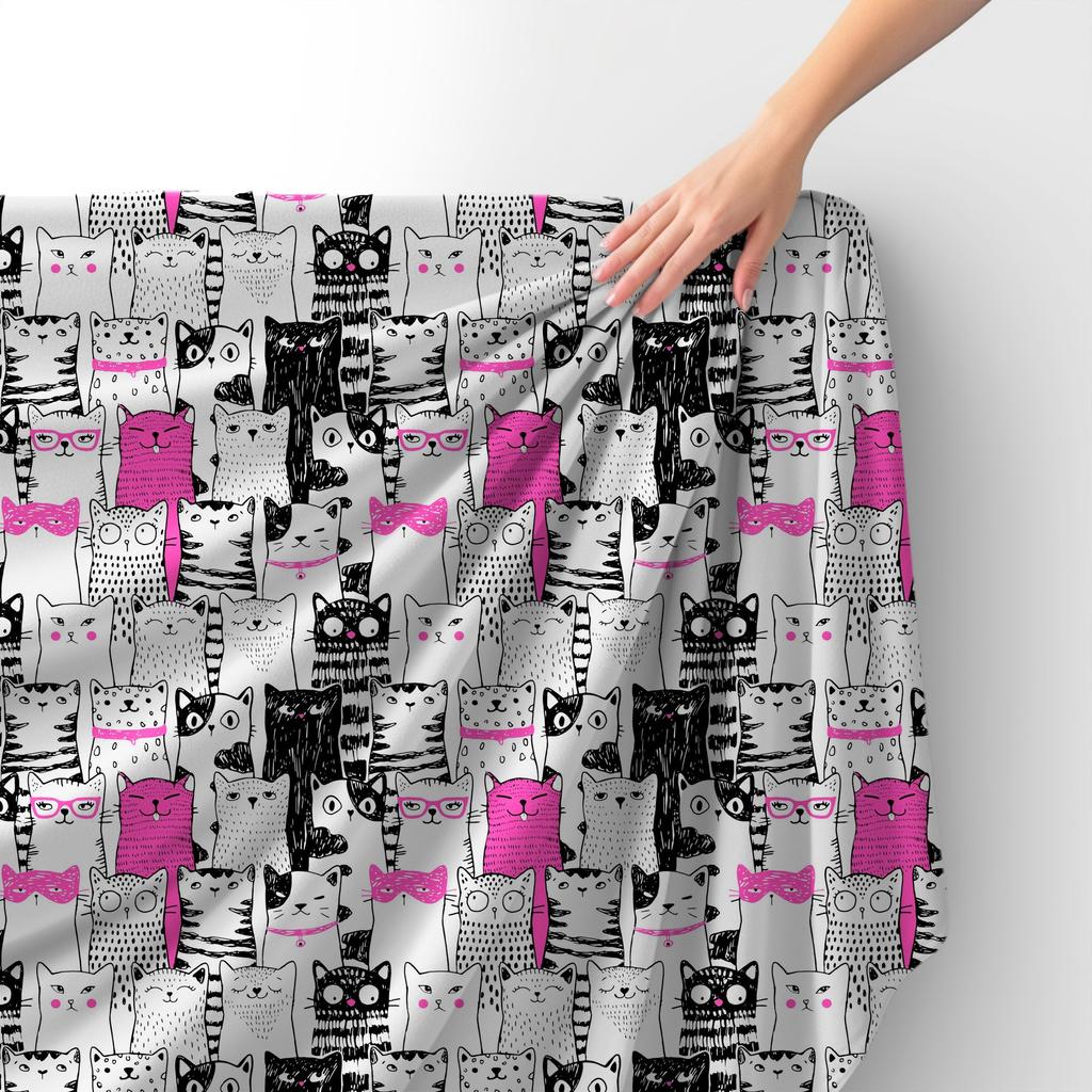 Royal Samt Stoff Polyester Zum Nähen - Motiv Handgezeichnete Katzen