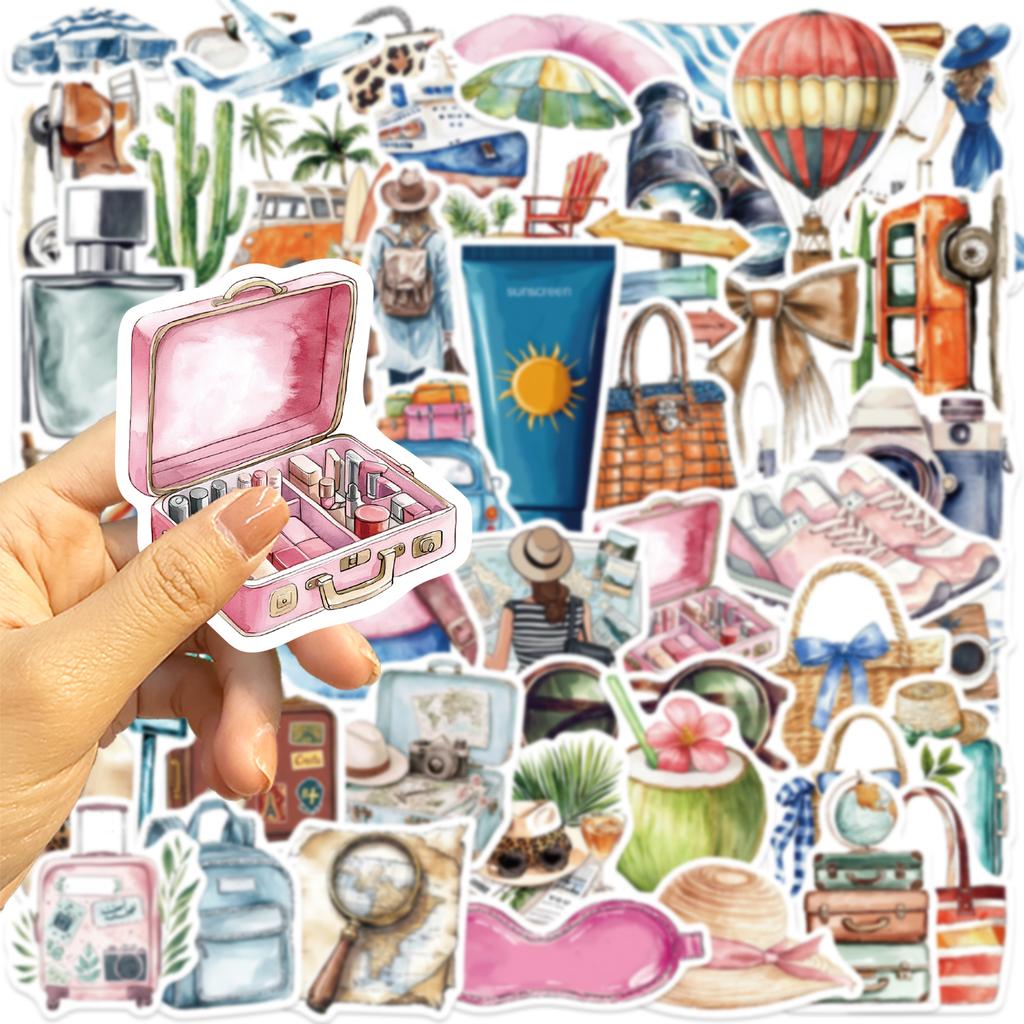 50Pcs Travel Vacation Holiday Stickers Diy Kids Gift Waterproof Decal For Laptops Phones Scrapbooks Luggages Bottles Decorative