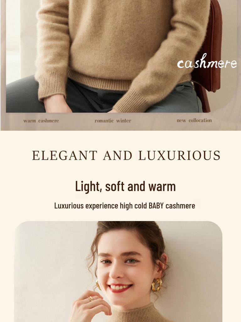 Women's Classic Cashmere Half-High Neck Knit Sweater - Thick, Warm, and Loose Fitting Base Layer Top