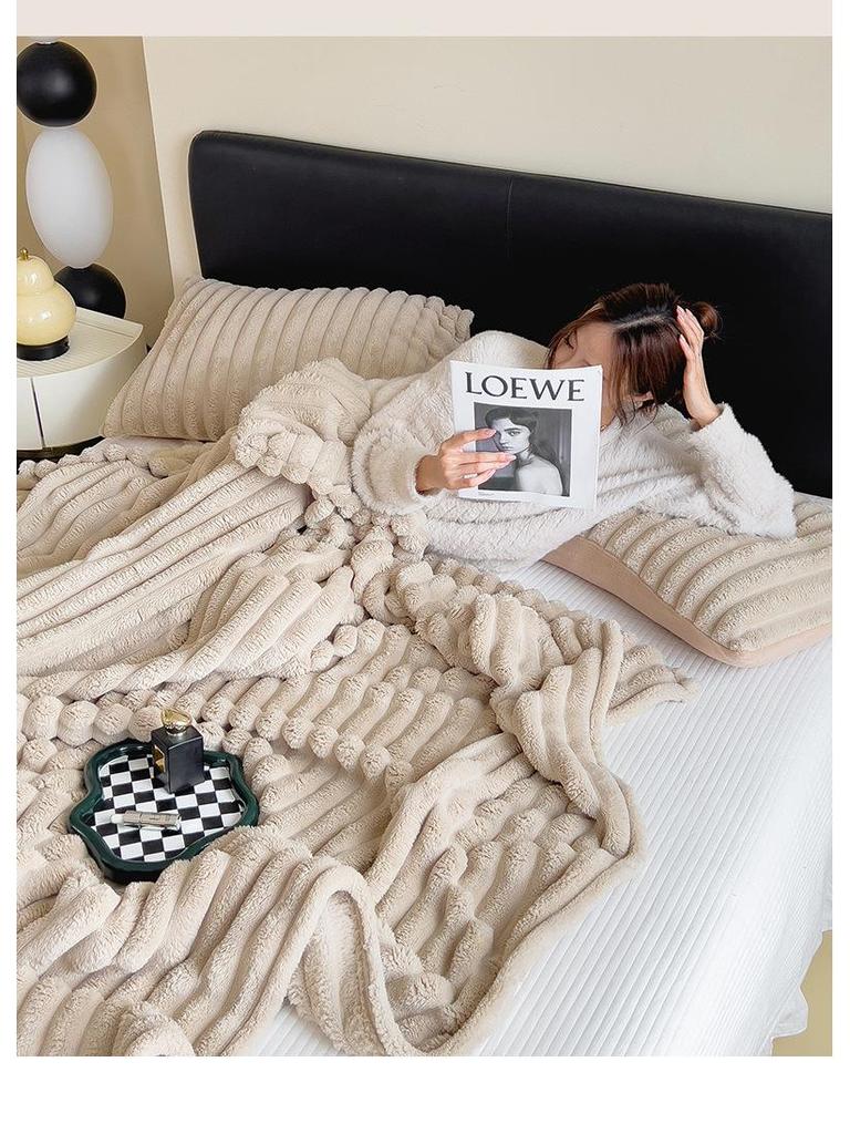 Plush Faux Rabbit Fur Blanket - Thick, High Gram Weight, Solid Color Flannel Baby Velvet