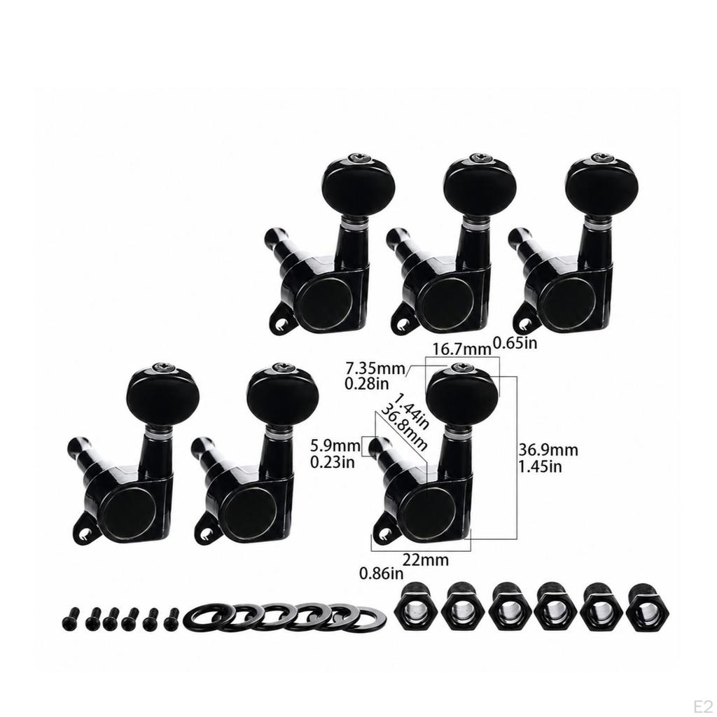 6 Pieces Guitar Tuning Machine Heads | Threaded Posts with Round Buttons Metal Construction,