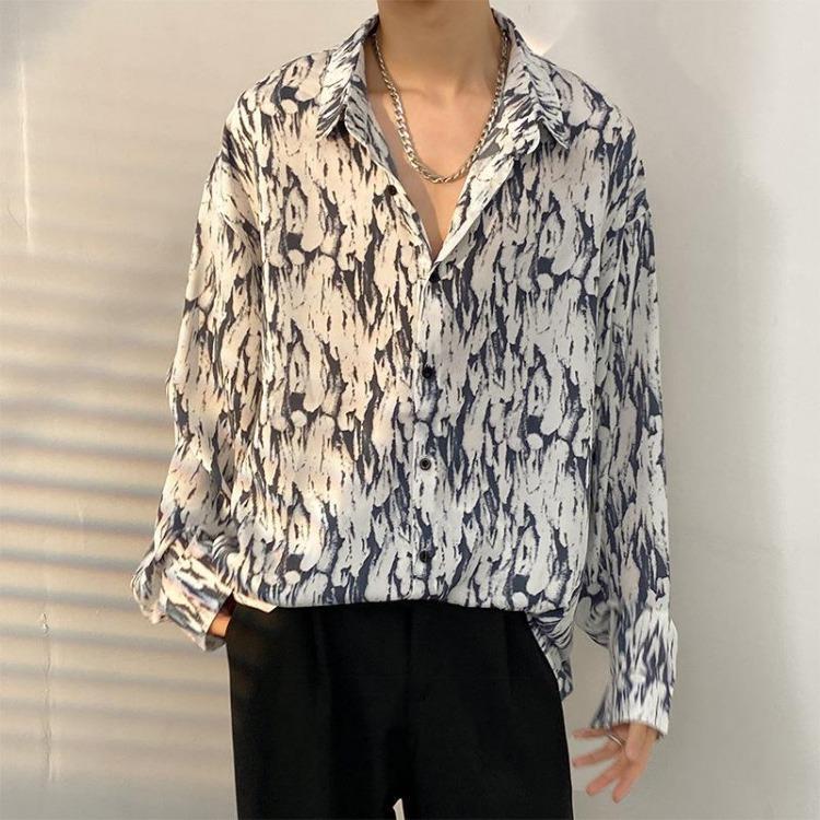 Retro Hong Kong Style Men's Floral Shirt Casual All-Match Jacket Japanese Korean Style Trendy Spring Autumn Fashion