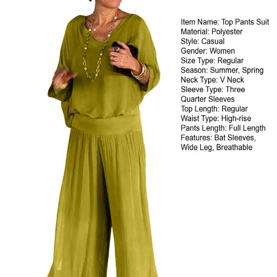 2 pezzi/set top da donna pantaloni tuta ampia scollo a V pieghettato gamba larga tinta unita sciolto morbido vita alta elastica maniche a tre quarti pipistrello casual quotidiano top
