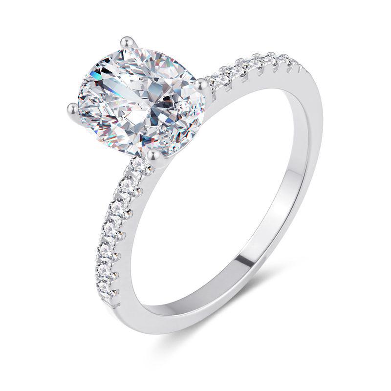 S925 Sterling Silver Oval Moissanite Pave Ring – 3 Carat Party Gift, Irregular Dove Egg Design. Size 8