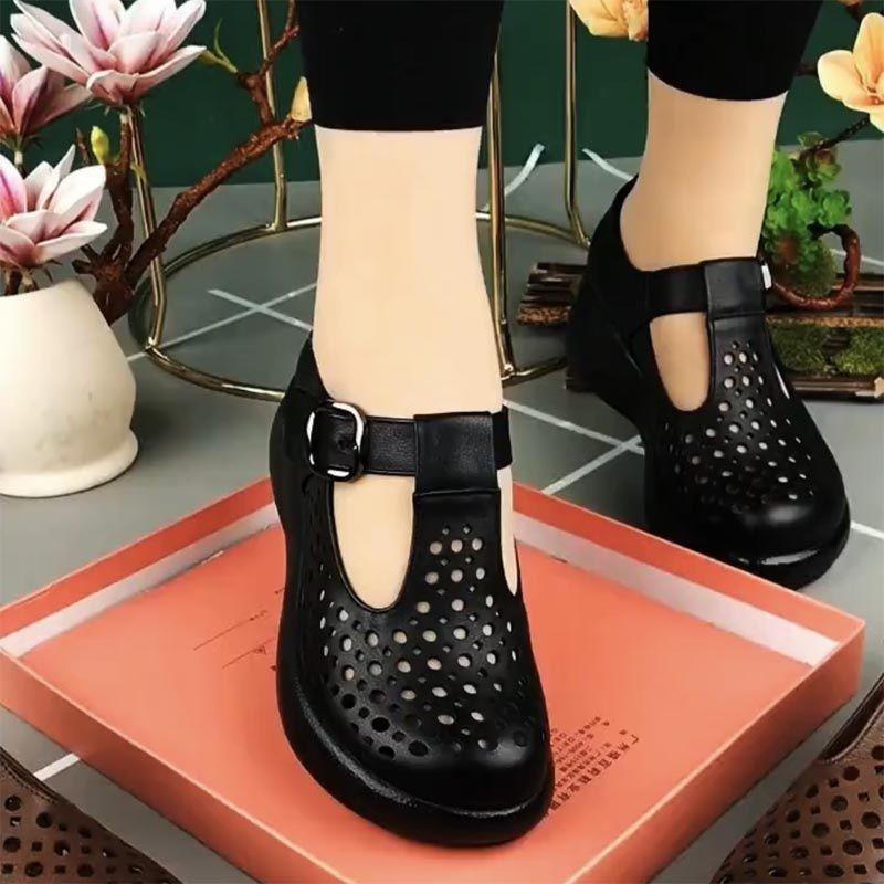 Women's Summer New Leather Platform Casual Shoes Hollow Sandals
