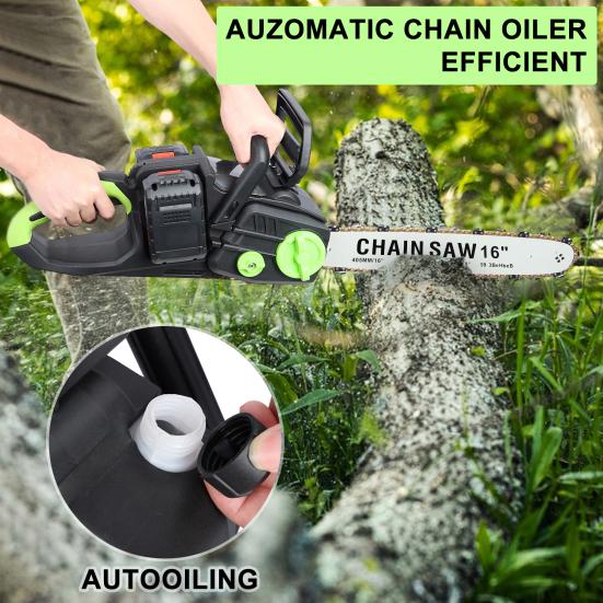 16 Inch Cordless Chainsaw Brushless Motor Electric Chainsaw Battery Powered Chainsaw with 2 x 4Ah Batteries Auto-Lubrication Chain Saw