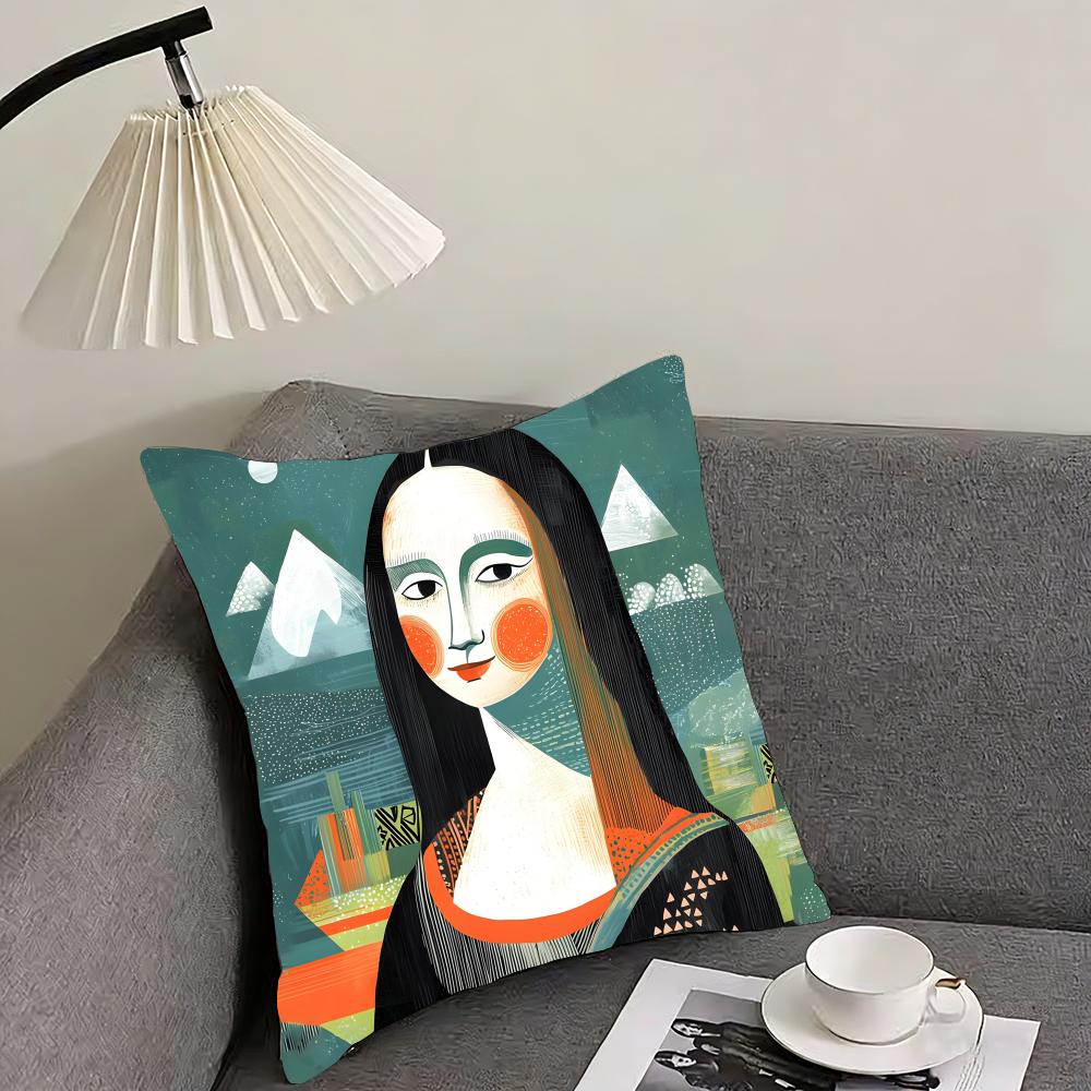 Mona Lisa Art Cushion Cover Pillowcase Ultra Soft Skin Friendly Fabric Cloud Like Comfort Concealed Zipper