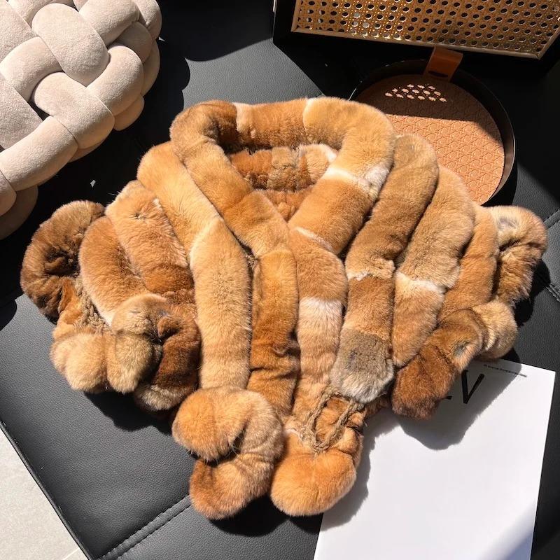 Fashion Genuine Rex Rabbit Fur Shawl Girls Warm Neck-protecting Scarf Women Winter Stylish Double-sided Thickened Fur Scarf Cape