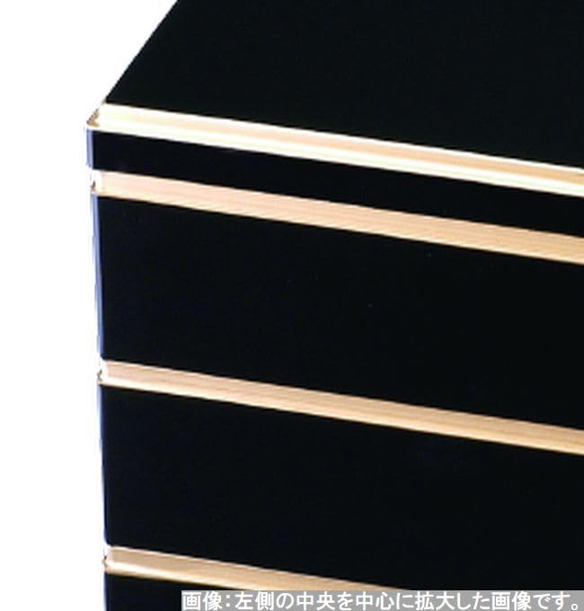 Jubako Yamato Akekura Black with Gold x x Made in Japan J-Kitchens 3-Tier (Jubako Box), 6.5 inches, Style, Rim, 19.8cm 19.8cm 19.2cm,
