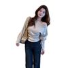 Women's Korean Style One-Shoulder Knitted Sweater - Off-Shoulder, Long-Sleeved, Waist-Slimming Design for Autumn/Winter.