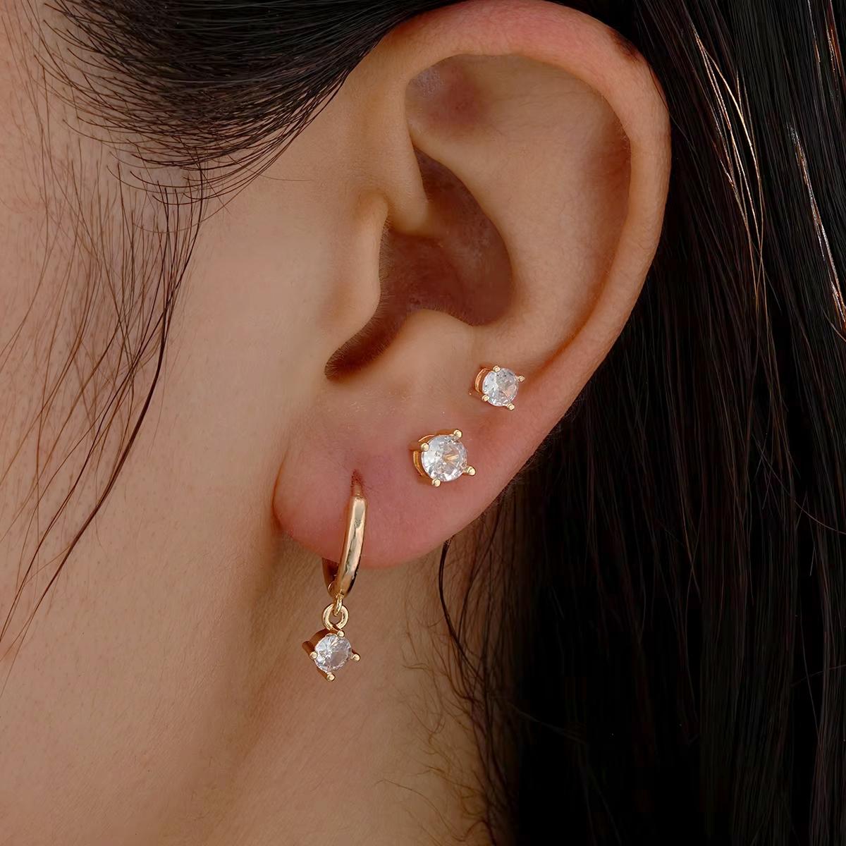 

6PCS Cubic Zircon Stackable Pendant Hoop Earrings For Women Simple Gold Color Piercing Cartilage Earring Set Female Jewelry Gift