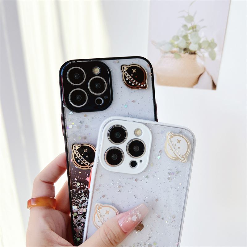 Starry Sky Planet Silicone Case for Apple 14/12/11/X/6S Promax - Anti-Fall, Trendy Design