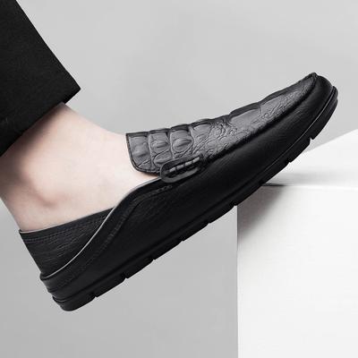 Large Size Two Wear Beanie Shoes Men's Crocodile Pattern Half Drag White Shoes British Casual One Pedal Work Leather Shoes