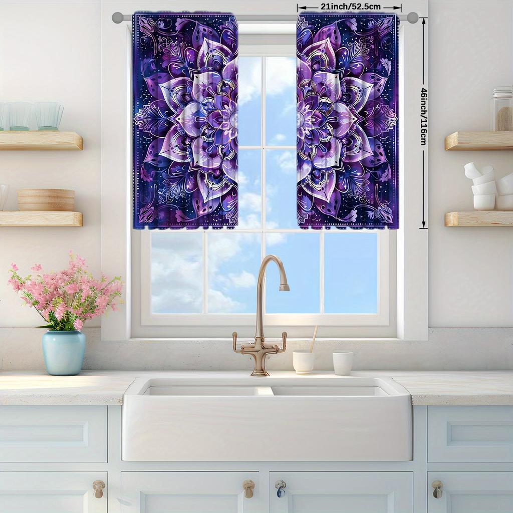 2pcs Blue Mandala Printed Curtain for Home Decor - Rod Pocket Window Treatment for Bedroom, Office, Kitchen and  Living Room