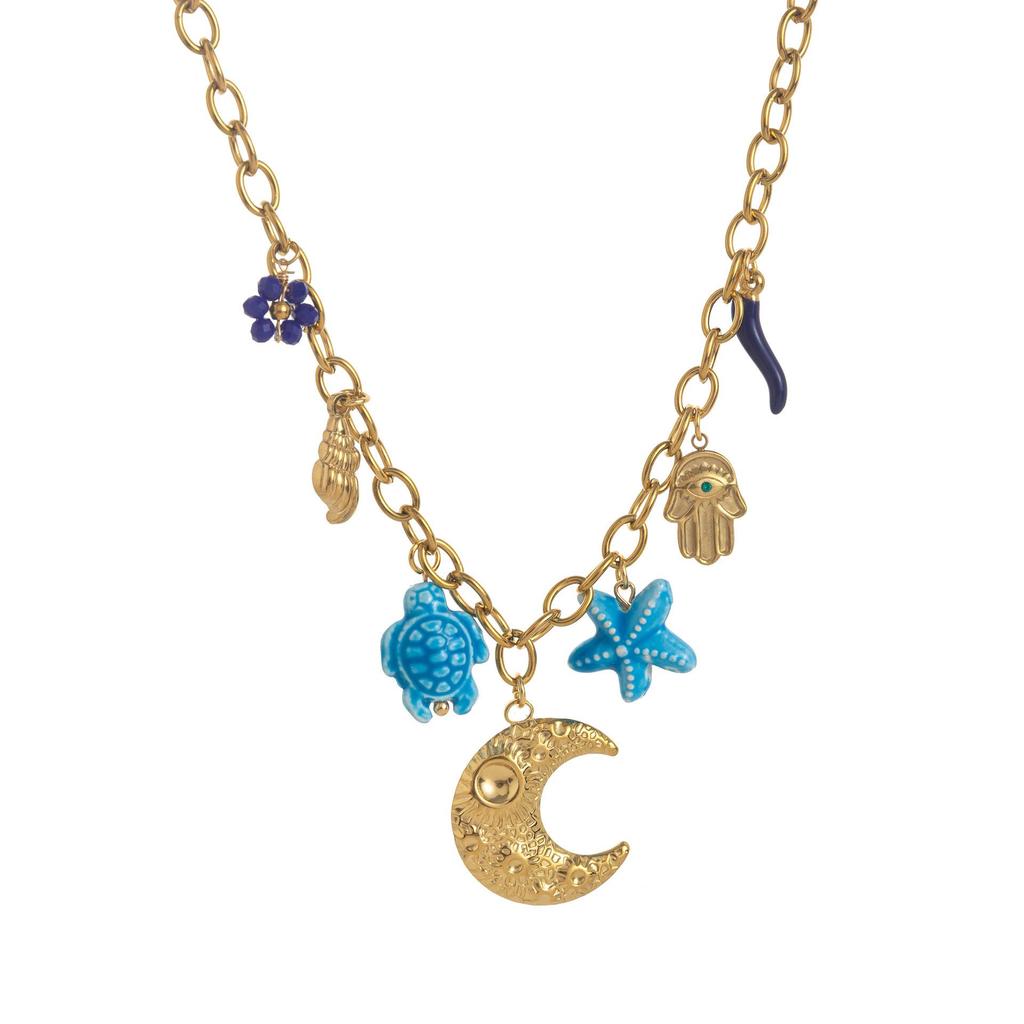 Valentine's Day Titanium Stainless Steel Necklace - Flower & Heart Pendant