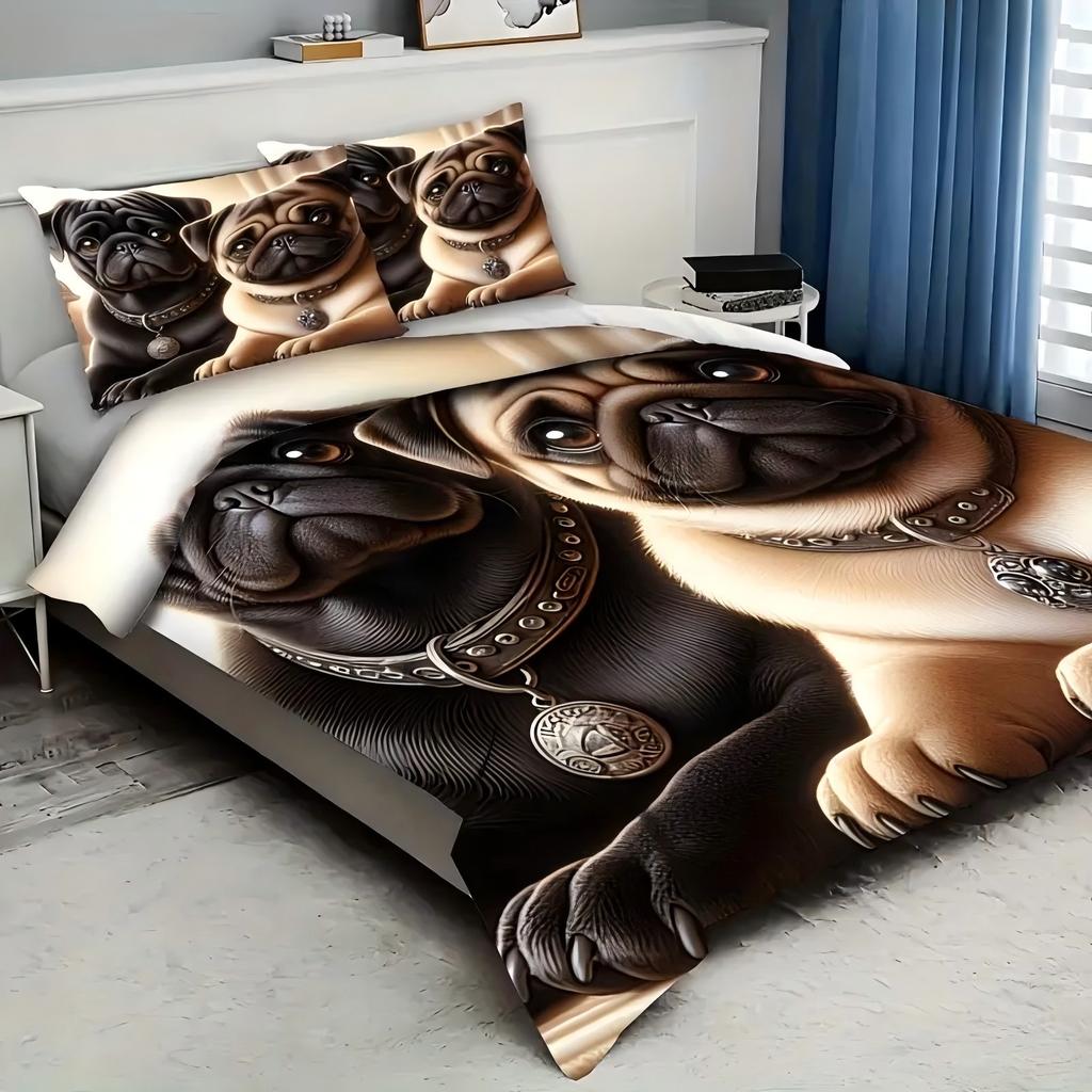 Cute Puppies Pattern 3D Printed Bedding Set Cute Animal Theme Duvet Cover Set Soft Comfortable Home Luxury Quilt Cover Set