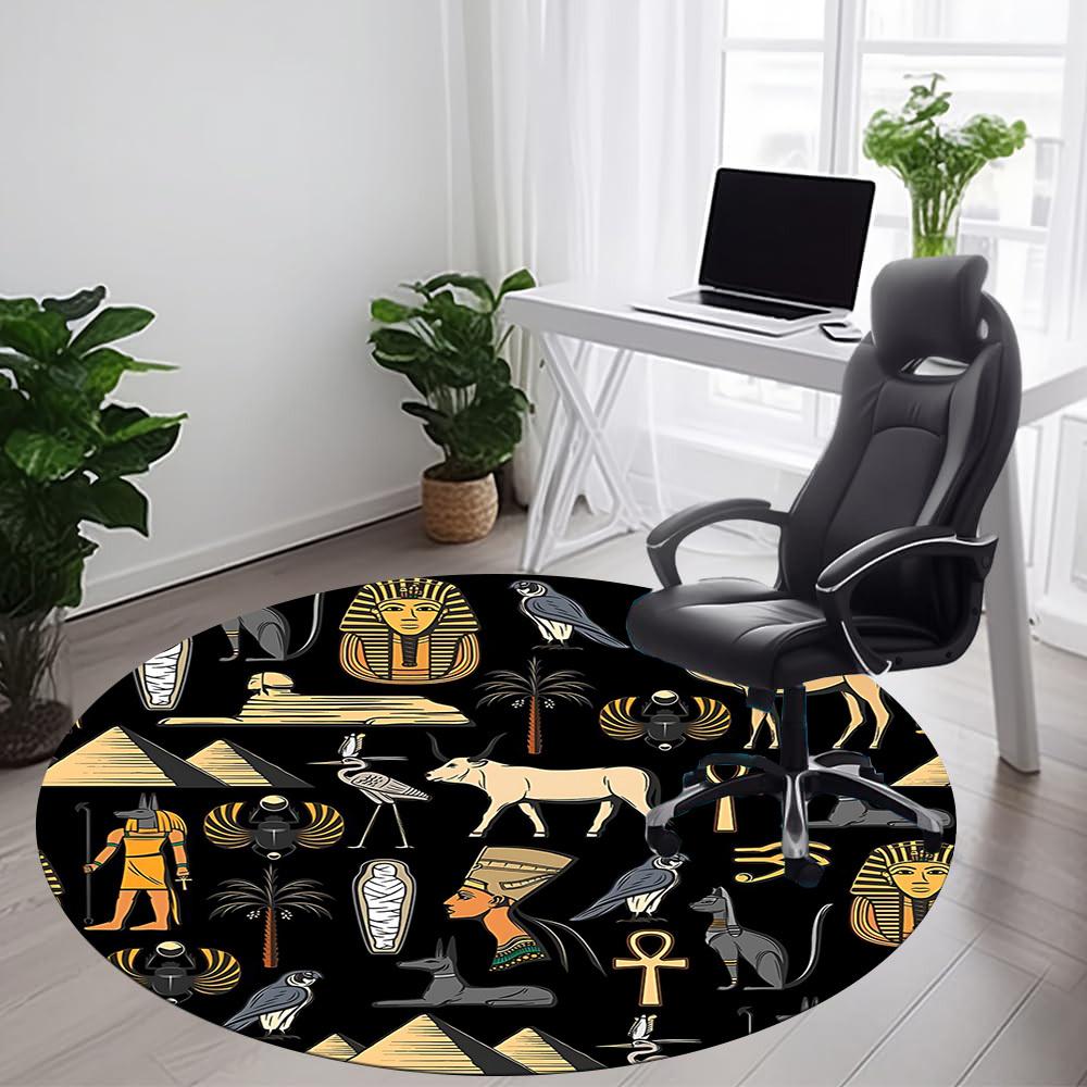 1pc Egyptian Symbols Office Round Area Rug, Under Office Chairs Bedroom Living Room Home Decor, Room Deco