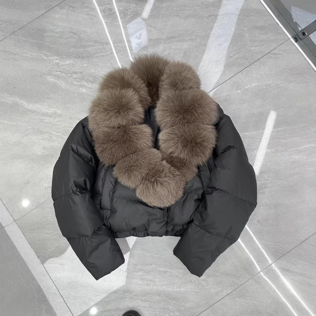 Winter Damen Kurz Warm Feder Baumwolle Kleidung Anti-Fuchs Pelzkragen Jacke