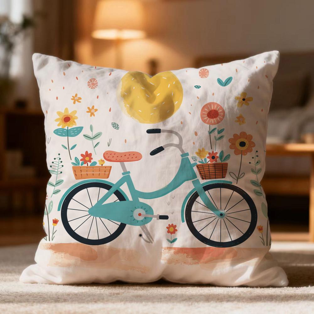 Popular Country Flower Bicycle Cushion Cover Soft Washable Pillow Case Multi-Scene For Couch Bed Travel Office Use