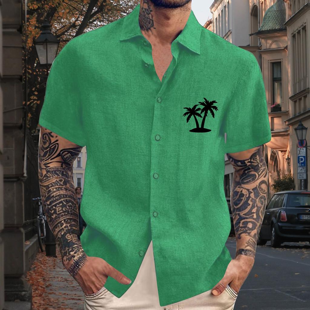 Men'S Casual Loose Short Sleeved Printed Shirt With Fashionable Lapel Top