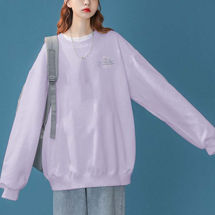 Anta Solid Color Logo Print Round Neck Long Sleeve Sweatshirt Women sweatshirt Purple 962147710-2