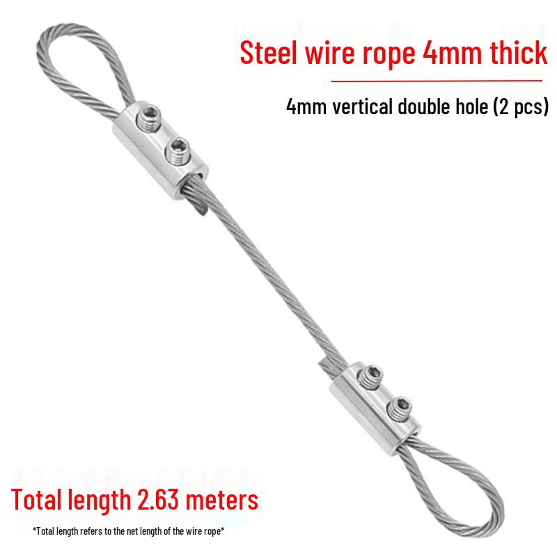 Adjustable 304 Stainless Steel Wire Rope Locking Connector for Lighting Fixtures (1.5~4mm Double Hole, Vertical)