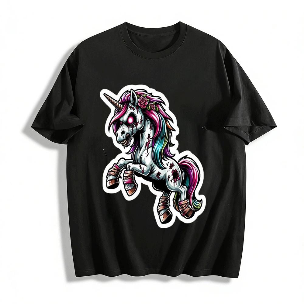 

Zombie Unicorn Print Gothic Trendy Casual Short Sleeve T-Shirt Pure cotton T-shirt XXS