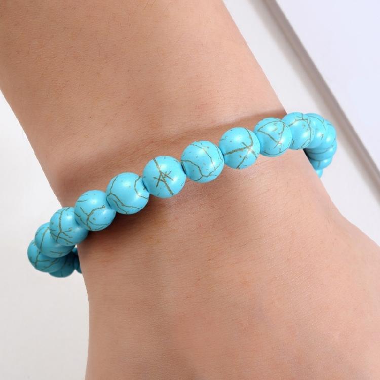 Unisex Stretchy Turquoise Bead Bracelet 10mm Stones Crucifix Symbol Adjustable Spiritual Wrist Accessory for Women Men
