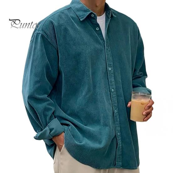 Formal Men Dress Shirt Corduroy Button Down Long Sleeve Lapel Classic Solid Loose Fit Casual Color Jacket for Work Dating Street Wear