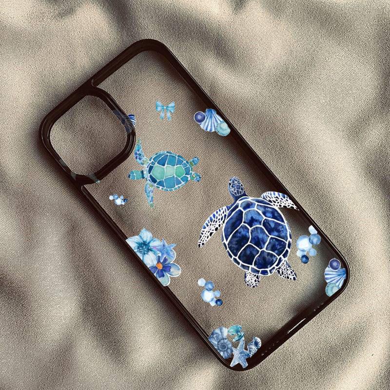 Summer Cool Turtle Pattern Phone Case for IPhone 16 15 14 13 12 11 Pro Max X Xs XR XSMax 8 7 Plus Sea Blue Turtle Design Covers