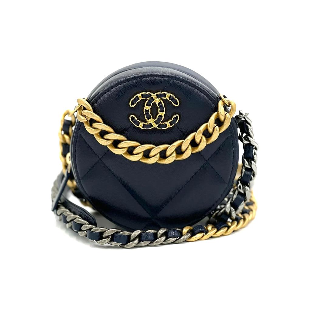 Chanel 19Bag Sheepskin Evening Bag, Round Bag, Handheld Shoulder Bag, Crossbody Bag Women's Dark Blue AP0945-B03211-N7384