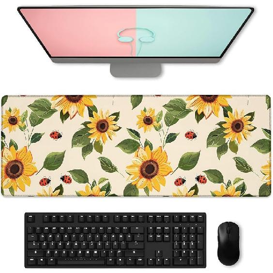 Floral & Butterfly Gaming Mouse Pad, Large Soft Purple Flower Desk Mat for Keyboard Computer Laptop, Non-Slip Rubber Base Extended Desktop Mousepad