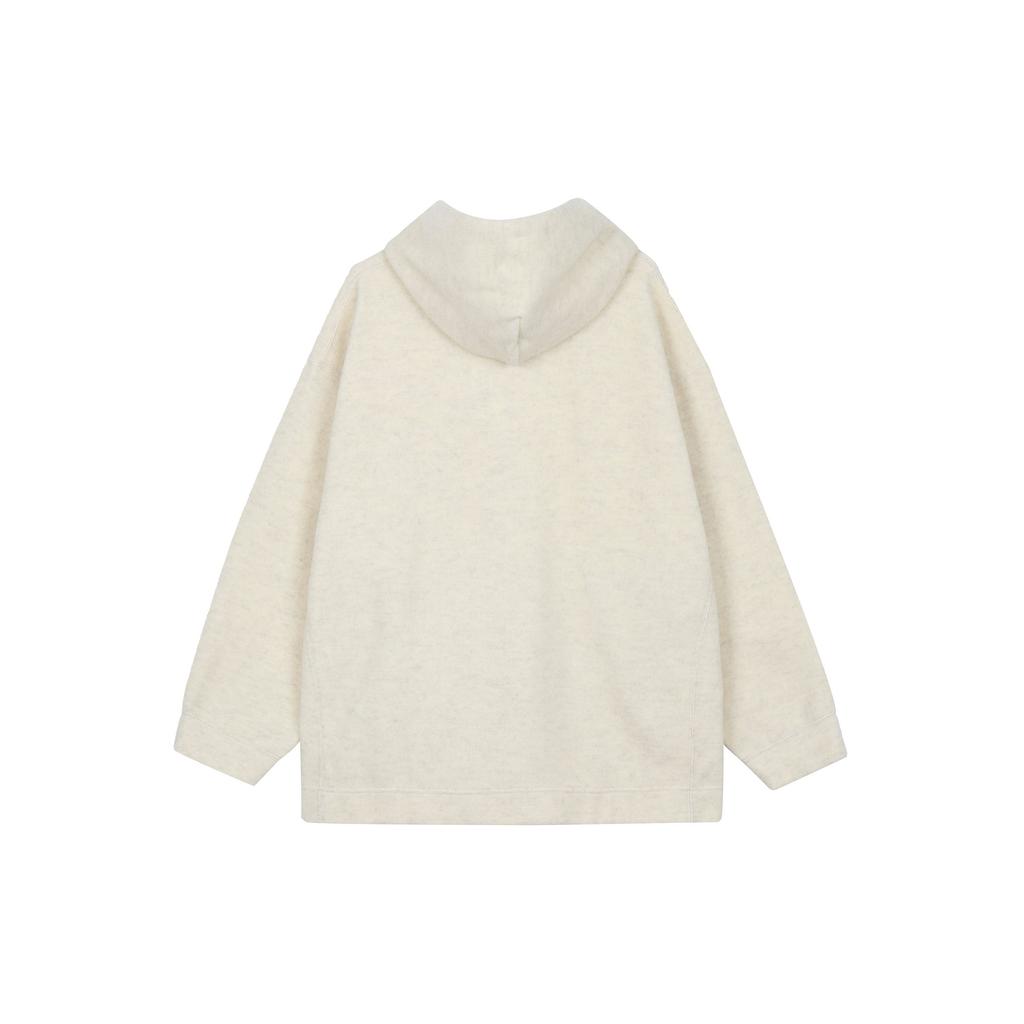 Uniqlo Plain Loose Fit Hooded Long Sleeve Minimalist Pullover Sweatshirt Unisex Sweatshirt Light-Beige 452187-30