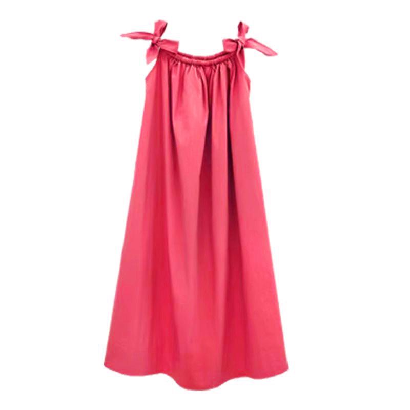 

Cha Li Cha Qi French Dress Neck Seaside Holiday Wind Summer Loose Sweet Small High-end Long Dress 2XL рожевий червоний колір