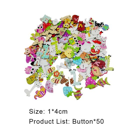 50Pcs/Bag Button Eco-friendly Cartoon Animal Pattern Wood Knitting Clothes Buttons for Home