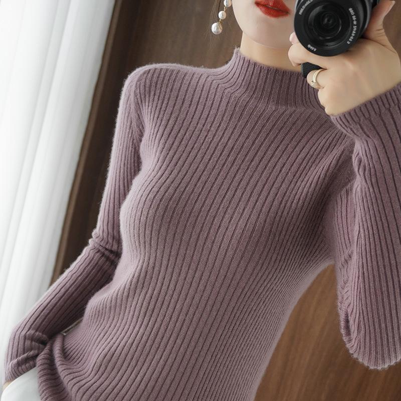 Women's Ribbed Slim Fit High Neck Long Sleeve Fall Sweater