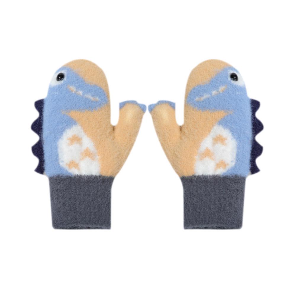 Kids' Winter Windproof Plush Cartoon Gloves with Lanyard