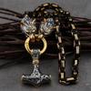 Collar Colgante Amuleto Cabeza de Lobo Nórdico Vikingo Martillo Retro para Hombre