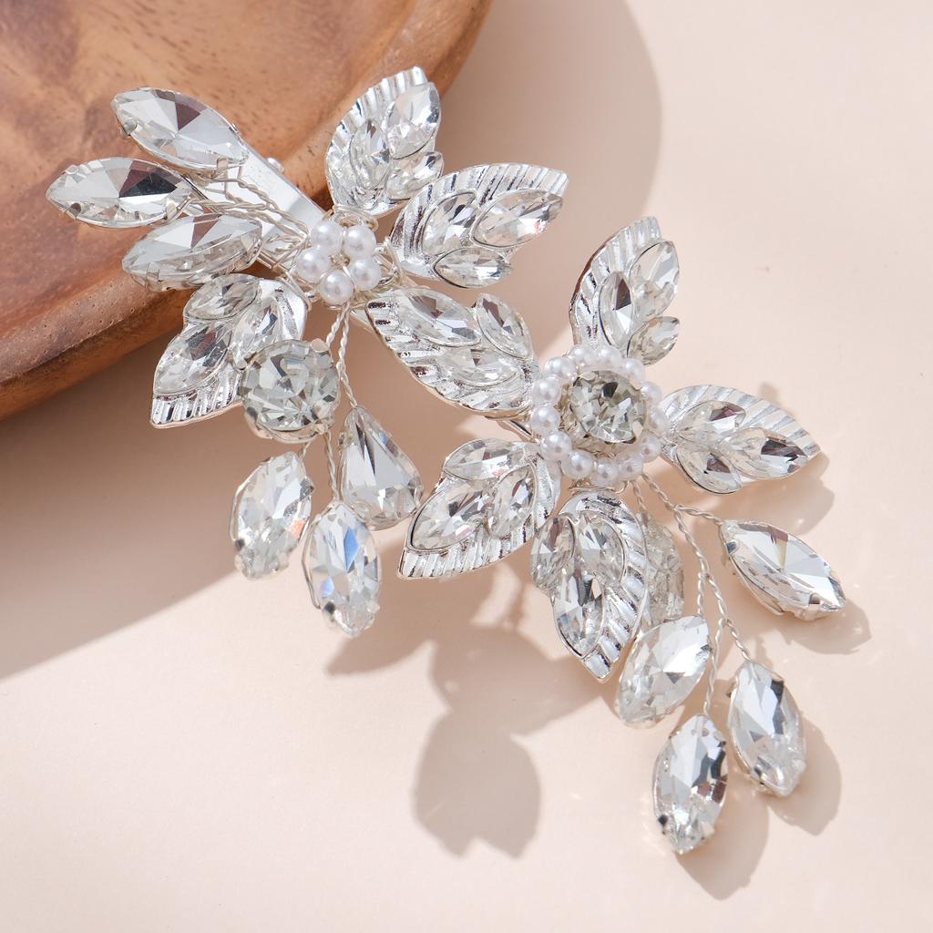 New Handmade Bridal Hair Clip with High-end Feel and Versatile Hair Trimming Edge Clip Alloy Rhinestone Pearl Duckbill Clip