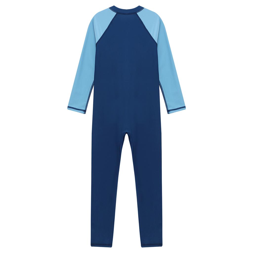 Dzieci Chłopcy Pełny Kombinezon Rash Guard Długi Rękaw Color Block Patchwork Zamek Błyskawiczny z Przodu UPF 50+ Strój Kąpielowy do Surfingu Basenu