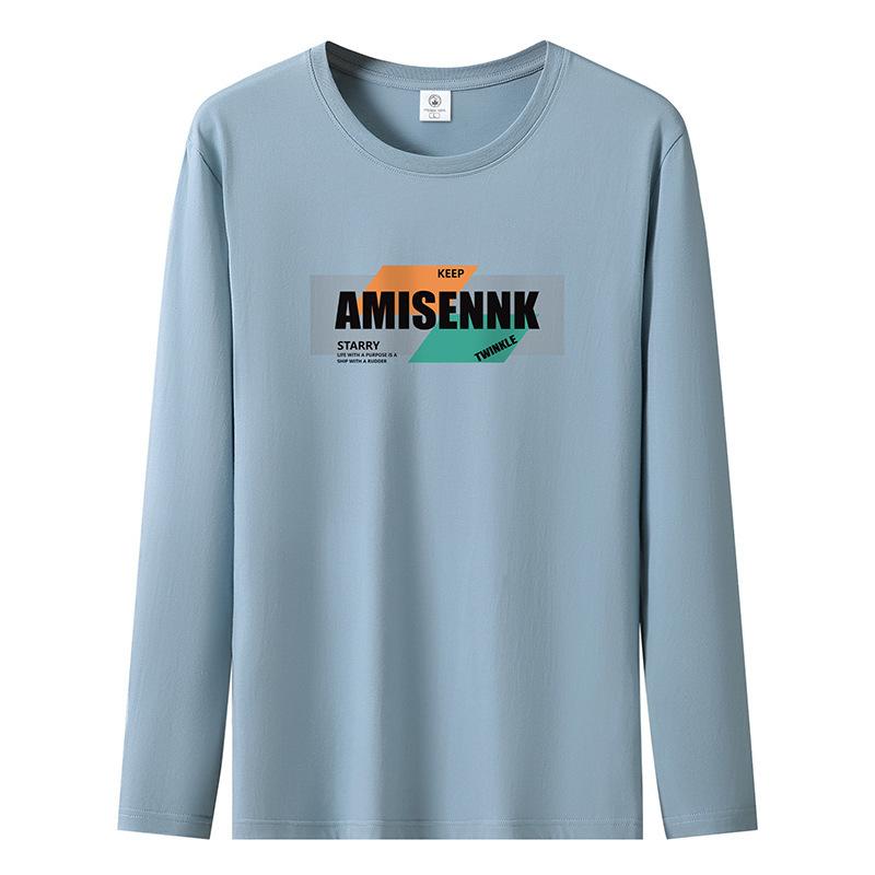 S-5XL Mens Long Sleeved T-Shirt Pure Cotton Man Big Size Crew Neck Sweatshirt