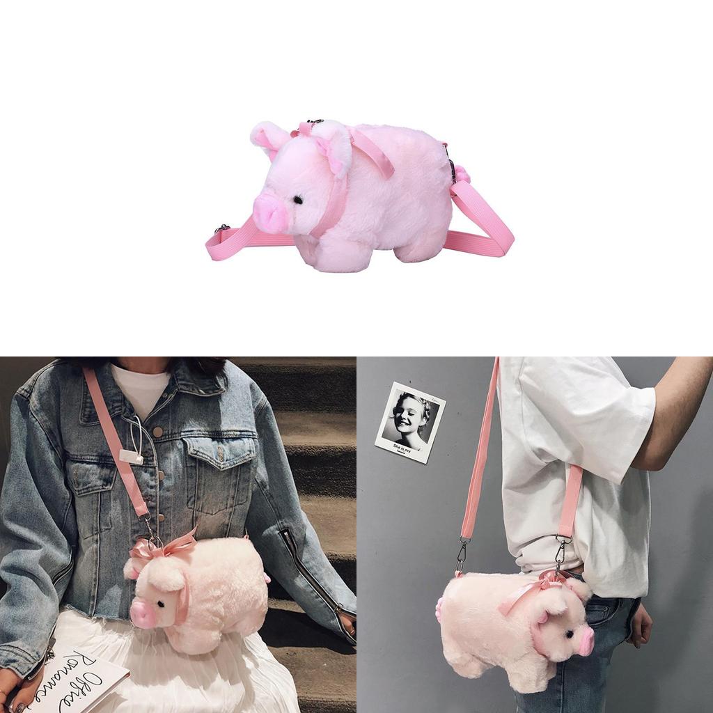Pig Plush Mini Bag For Women With Zipper Closure And Inner Pocket For Daily Use