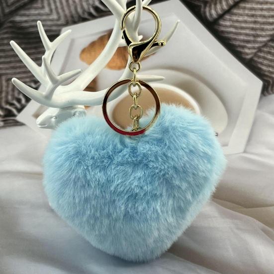 Breloc Inimă Pufoasă Breloc cu Pandantiv Blană Artificială de Iepure Pandantiv pentru Geantă Decorare Chei Mașină Accesoriu Etichetă Bagaj