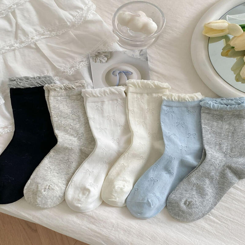 Pink Ribbon Embroidery Thin Spring/Summer Socks