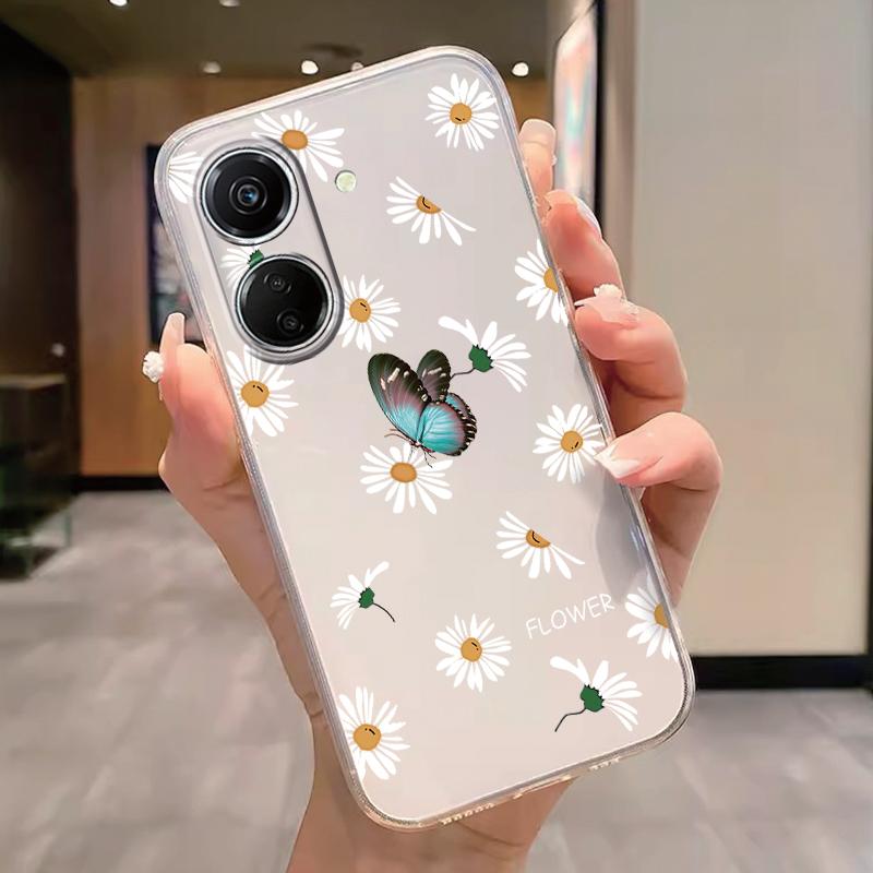 Transparent Phone Case For Poco C65 Redmi Note 15 Pro+ Plus 14C Cover Cartoon Flowers Soft TPU Shockproof Funda Bags Heart Clear