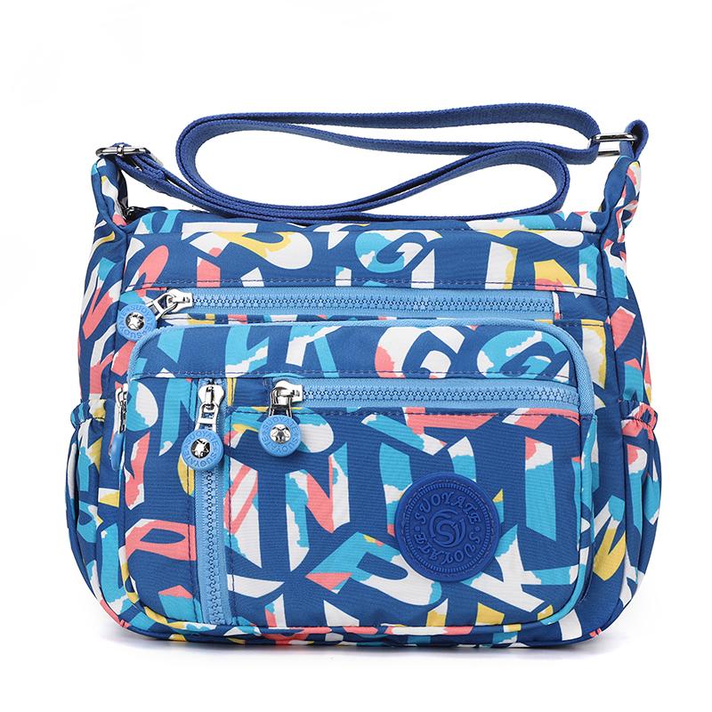 Women's Mobile Phone Bag Printed Nylon Shoulder Bag Crossbody Bag Middle-Aged Mother Bag Small Square Bag
