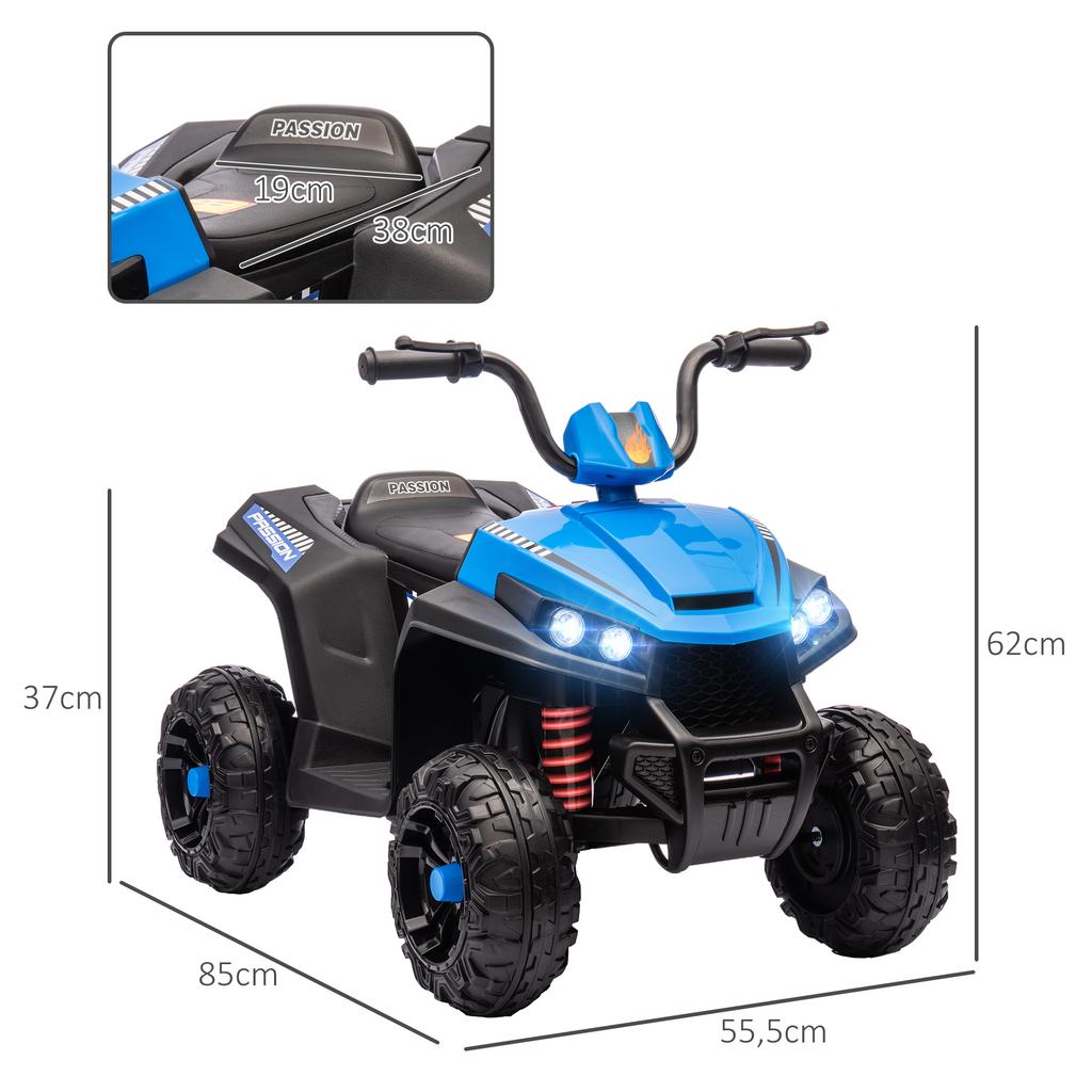 Electric Kids' Quad Bike, Light & Music, Suspension, 5 km/h, 50 Min. Riding Time, for 3-5 Years, Blue