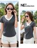 2026 Summer Women's Stylish V-neck Color Block Slim Fit Short-Sleeve Fake Two-Piece Top